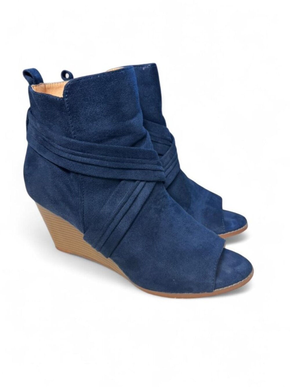 Journee Collection Women's Sabeena Peep Toe Stacked Wedge Booties, Size 11